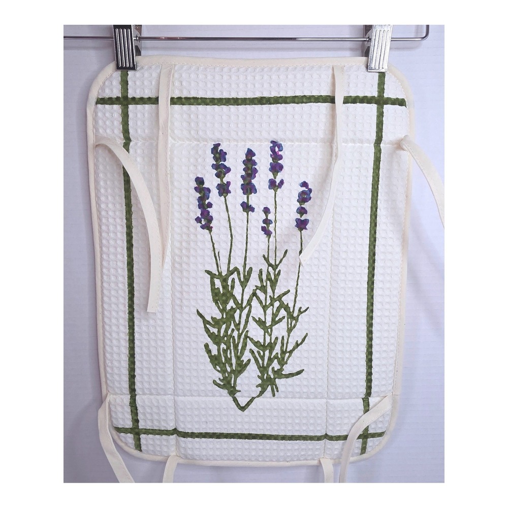 Bertozzi Italy Hand Printed Lavender Cotton Waffle Chair Pad Cushion White Green